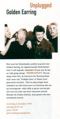 Golden Earring theatre program show ad December 02 1998 Wageningen - Junushof